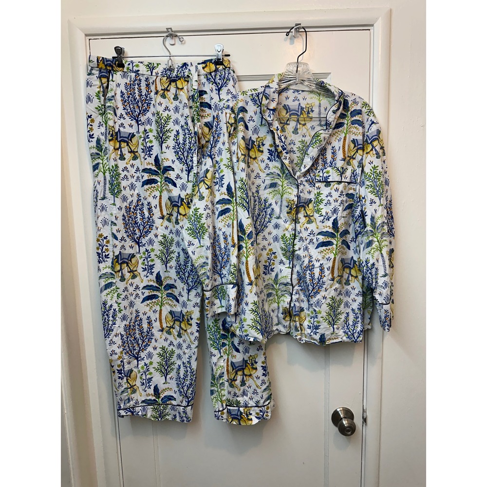 Printfresh Camel Desert Oasis organic Cotton Pajama Set Blue White 1X safari